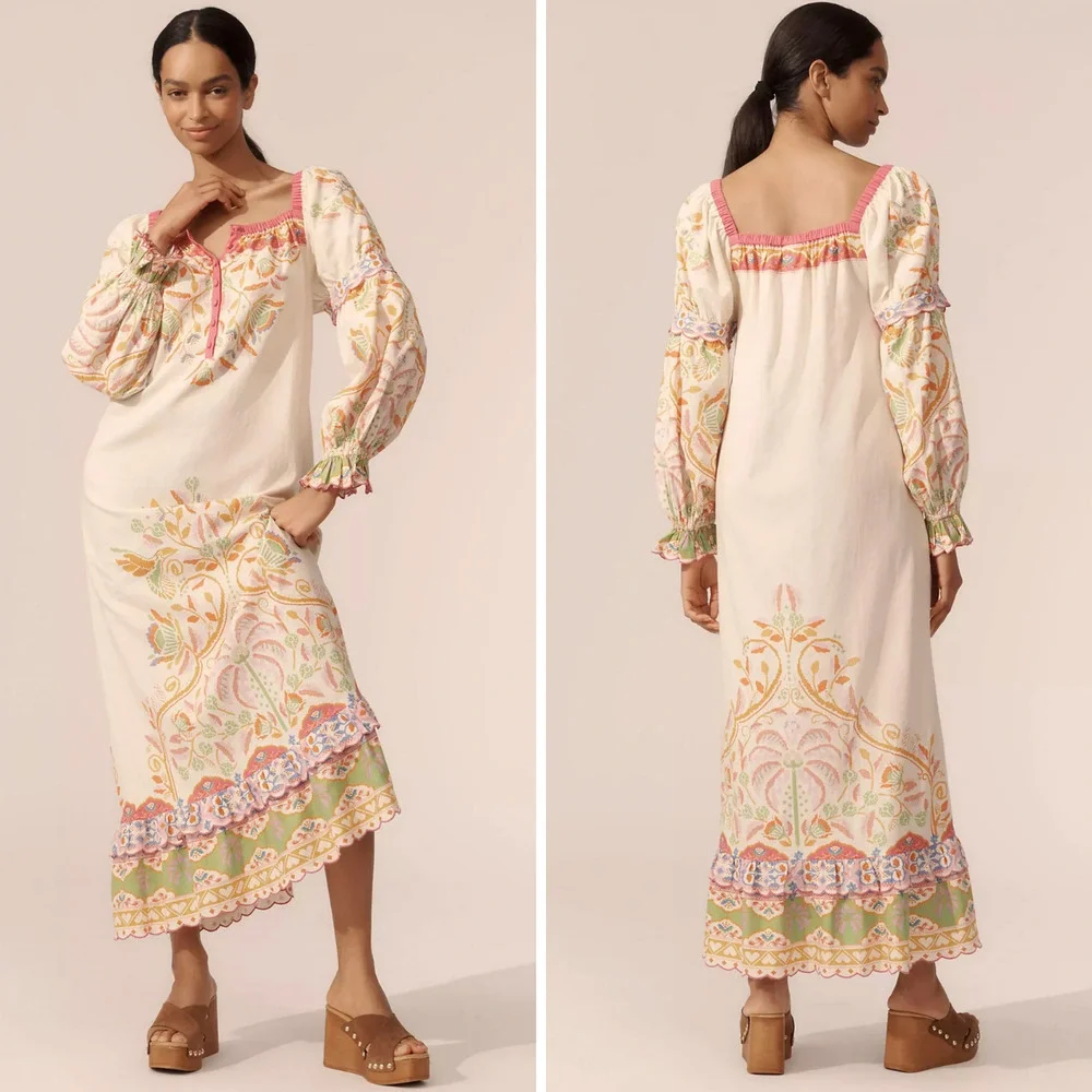FARM RIO NWT Anthropologie Printed Linen Blend Dress Size XS - Picture 3 of 13